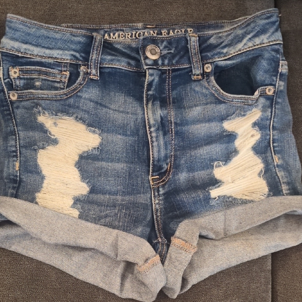 American Eagle Outfitters Blue Jean Shorts Distressed Cut-Offs